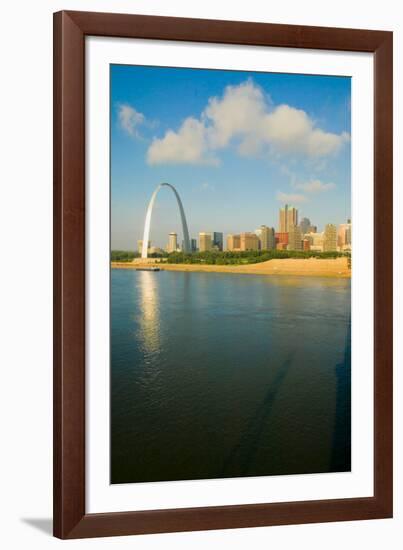 Reflection on Gateway Arch ("Gateway to the West") and skyline of St. Louis, Missouri at sunrise...-null-Framed Photographic Print