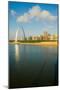 Reflection on Gateway Arch ("Gateway to the West") and skyline of St. Louis, Missouri at sunrise...-null-Mounted Photographic Print