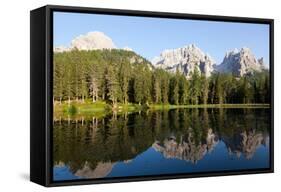 Reflections at Sunset on Antorno Lake-Carlo Morucchio-Framed Stretched Canvas