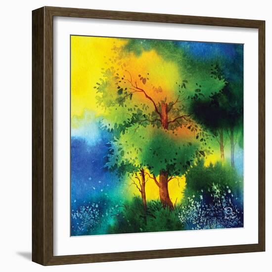 Reflections II-Blue Fish-Framed Art Print