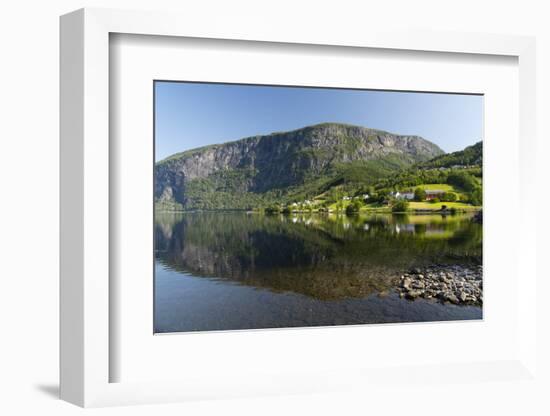 Reflections in still water at Lake Granvinvatnet, Hordaland, Vestlandet-Ellen Rooney-Framed Photographic Print