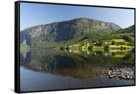 Reflections in still water at Lake Granvinvatnet, Hordaland, Vestlandet-Ellen Rooney-Framed Stretched Canvas