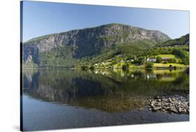 Reflections in still water at Lake Granvinvatnet, Hordaland, Vestlandet-Ellen Rooney-Stretched Canvas