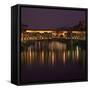 Reflections in the River Arno of Lights on the Ponte Vecchio, Florence, Tuscany, Italy-Roy Rainford-Framed Stretched Canvas
