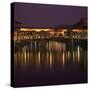 Reflections in the River Arno of Lights on the Ponte Vecchio, Florence, Tuscany, Italy-Roy Rainford-Stretched Canvas