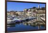 Reflections of boats and Le Suquet, Old port, Cannes, Cote d'Azur, Alpes Maritimes, France-Eleanor Scriven-Framed Photographic Print