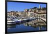 Reflections of boats and Le Suquet, Old port, Cannes, Cote d'Azur, Alpes Maritimes, France-Eleanor Scriven-Framed Photographic Print