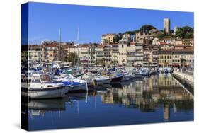 Reflections of boats and Le Suquet, Old port, Cannes, Cote d'Azur, Alpes Maritimes, France-Eleanor Scriven-Stretched Canvas