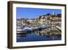 Reflections of boats and Le Suquet, Old port, Cannes, Cote d'Azur, Alpes Maritimes, France-Eleanor Scriven-Framed Photographic Print