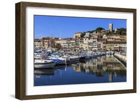 Reflections of boats and Le Suquet, Old port, Cannes, Cote d'Azur, Alpes Maritimes, France-Eleanor Scriven-Framed Photographic Print