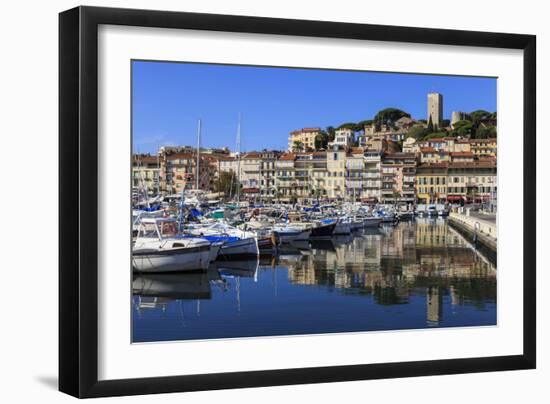 Reflections of boats and Le Suquet, Old port, Cannes, Cote d'Azur, Alpes Maritimes, France-Eleanor Scriven-Framed Photographic Print
