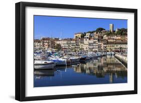 Reflections of boats and Le Suquet, Old port, Cannes, Cote d'Azur, Alpes Maritimes, France-Eleanor Scriven-Framed Photographic Print