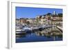 Reflections of boats and Le Suquet, Old port, Cannes, Cote d'Azur, Alpes Maritimes, France-Eleanor Scriven-Framed Photographic Print