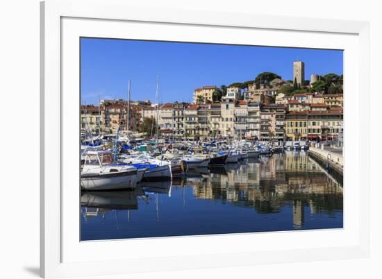 Reflections of boats and Le Suquet, Old port, Cannes, Cote d'Azur, Alpes Maritimes, France-Eleanor Scriven-Framed Photographic Print