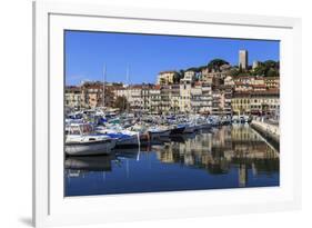 Reflections of boats and Le Suquet, Old port, Cannes, Cote d'Azur, Alpes Maritimes, France-Eleanor Scriven-Framed Photographic Print