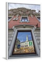 Reflections of Downtown in Shop Window, Riga, Latvia, Europe-Michael-Framed Photographic Print