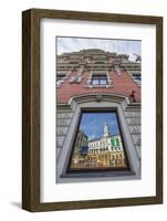 Reflections of Downtown in Shop Window, Riga, Latvia, Europe-Michael-Framed Photographic Print