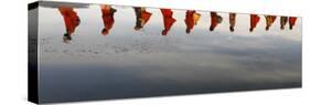 Reflections of Hindu Holy Men Arriving on the Banks of the Ganges River for a Holy Dip, India-null-Stretched Canvas
