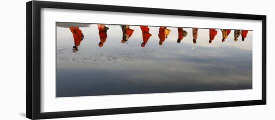 Reflections of Hindu Holy Men Arriving on the Banks of the Ganges River for a Holy Dip, India-null-Framed Photographic Print