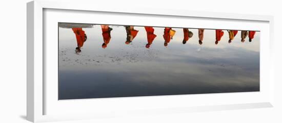 Reflections of Hindu Holy Men Arriving on the Banks of the Ganges River for a Holy Dip, India-null-Framed Photographic Print