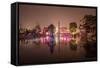 Reflections of Led Lighting in the Rain at Xiangji Temple, Hangzhou, Zhejiang, China, Asia-Andreas Brandl-Framed Stretched Canvas