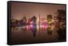 Reflections of Led Lighting in the Rain at Xiangji Temple, Hangzhou, Zhejiang, China, Asia-Andreas Brandl-Framed Stretched Canvas