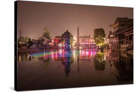 Reflections of Led Lighting in the Rain at Xiangji Temple, Hangzhou, Zhejiang, China, Asia-Andreas Brandl-Stretched Canvas