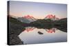 Reflections of Mont Blanc at Sunset on Lac Des Cheserys, Haute Savoie, French Alps, France-Roberto Moiola-Stretched Canvas