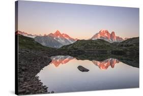 Reflections of Mont Blanc at Sunset on Lac Des Cheserys, Haute Savoie, French Alps, France-Roberto Moiola-Stretched Canvas