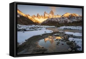 Reflections of Mount Fitz Roy and Cerro Torre in autumn, Argentina-Ed Rhodes-Framed Stretched Canvas