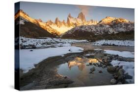 Reflections of Mount Fitz Roy and Cerro Torre in autumn, Argentina-Ed Rhodes-Stretched Canvas