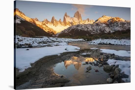 Reflections of Mount Fitz Roy and Cerro Torre in autumn, Argentina-Ed Rhodes-Stretched Canvas