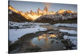 Reflections of Mount Fitz Roy and Cerro Torre in autumn, Argentina-Ed Rhodes-Stretched Canvas