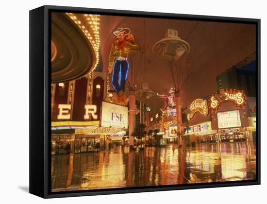 Reflections of Neon Lights and Signs Along Fremont Street in Las Vegas, Nevada, USA-null-Framed Stretched Canvas