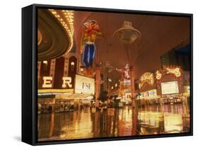 Reflections of Neon Lights and Signs Along Fremont Street in Las Vegas, Nevada, USA-null-Framed Stretched Canvas