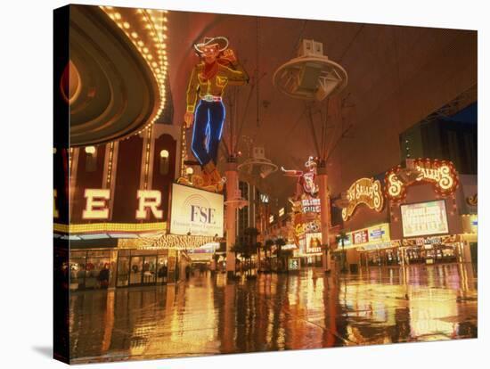 Reflections of Neon Lights and Signs Along Fremont Street in Las Vegas, Nevada, USA-null-Stretched Canvas