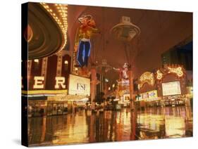 Reflections of Neon Lights and Signs Along Fremont Street in Las Vegas, Nevada, USA-null-Stretched Canvas