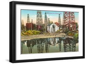 Reflections of Oil Wells in Lake of Oil-null-Framed Art Print