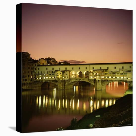 Reflections of the Ponte Vecchio Dating from 1345, Tuscany, Italy-Christopher Rennie-Stretched Canvas