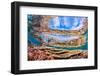 Reflections on a coral reef-Underwater view of a wave breaking over a coral reef-Mark A Johnson-Framed Photographic Print