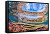 Reflections on a coral reef-Underwater view of a wave breaking over a coral reef-Mark A Johnson-Framed Stretched Canvas