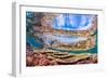 Reflections on a coral reef-Underwater view of a wave breaking over a coral reef-Mark A Johnson-Framed Photographic Print