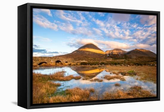 Reflections on a Lochan at Sligachan Bridge on the Isle of Skye, Scotland UK-Tracey Whitefoot-Framed Stretched Canvas