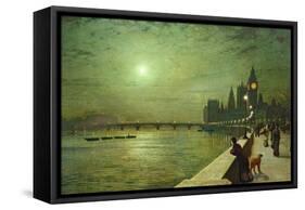 Reflections on the Thames, Westminster, 1880-John Atkinson Grimshaw-Framed Stretched Canvas