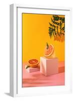 Refreshing Colorful Summer Drink with Grapefruit on Yellow Background with Shadow Fern. Paloma Cock-Svetlana_nsk-Framed Photographic Print
