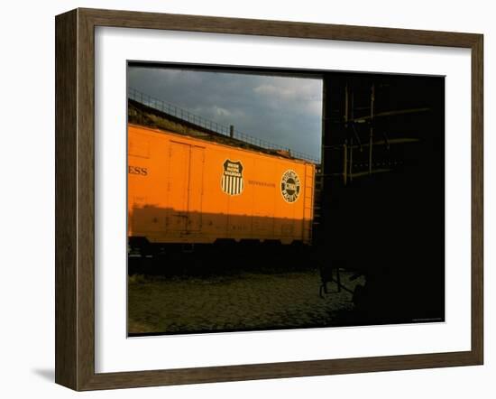 Refrigerated Box Car with the Union Pacific Railroad Logo and Southern Pacific Line-Walker Evans-Framed Photographic Print