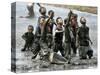 Refugee Children Try to Catch Relief Goods Tossed from an Australian Military Helicopter-null-Stretched Canvas