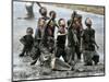 Refugee Children Try to Catch Relief Goods Tossed from an Australian Military Helicopter-null-Mounted Photographic Print