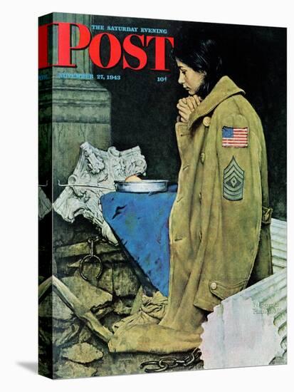 "Refugee Thanksgiving" Saturday Evening Post Cover, November 27,1943-Norman Rockwell-Stretched Canvas