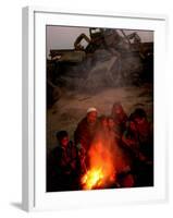 Refugees Light a Fire with Plastic and Rubbish Next to Tent in Junk Dump in Kabul, Afghanistan-null-Framed Photographic Print